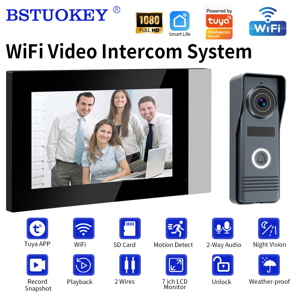 Home Security Video Systems - 2線式スマートホームWifi 1080Pビデオインターホン ビデオドアホン 7インチタッチモニター ビデオドアベル ドアカメラ