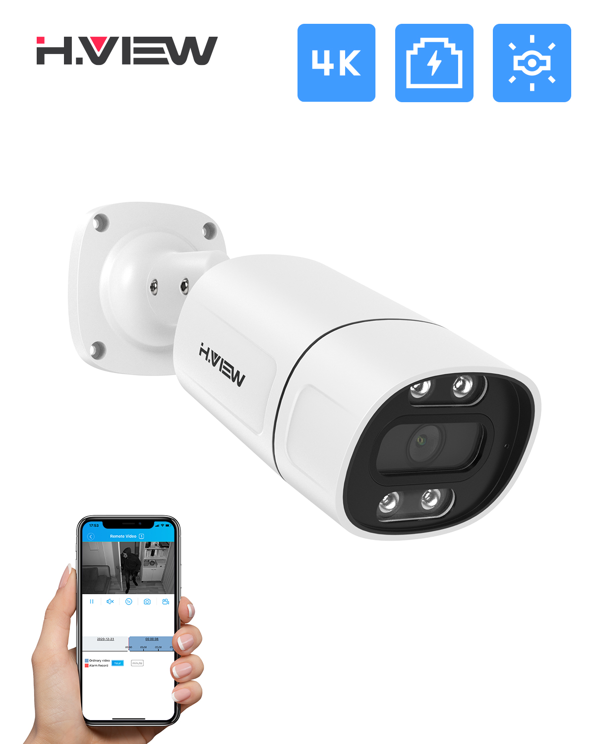 Home Security Ai - H.view-屋外ビデオ監視カメラ8mp,4k,ip,poe,AI,フェイス検出,cctv,nvrシステム用h.265 onvif xmeye