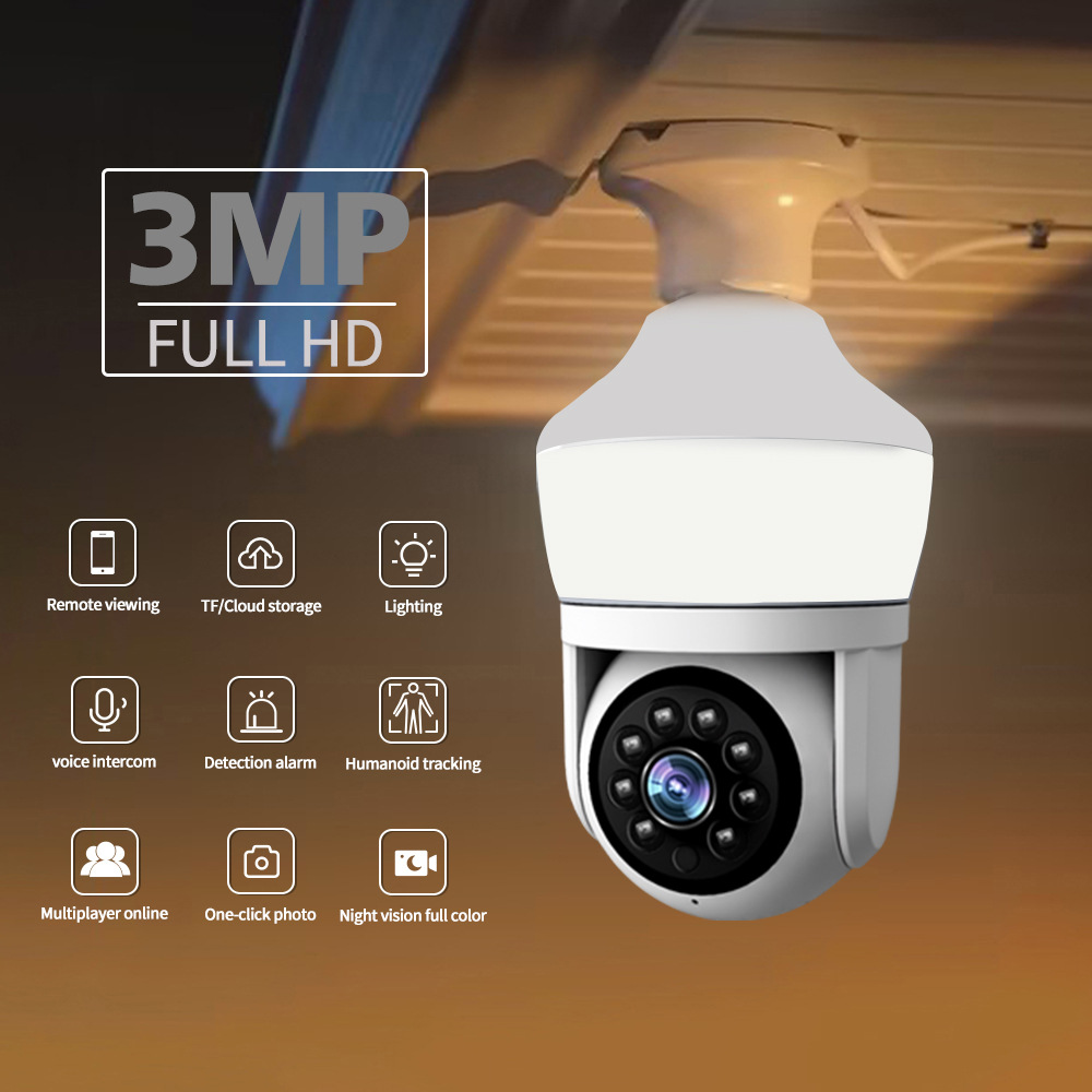 Home Security Flood Lights - 3MP 1296P Yoosee/Carecam APP ナイトランプ E27