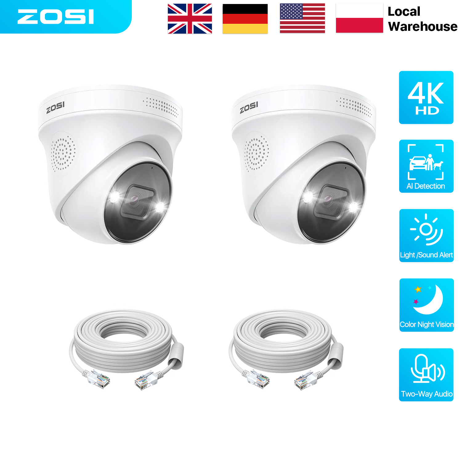 Home Security Ai - ZOSI 8MP 5MP PoE ドームカメラセット屋外/屋内 AI