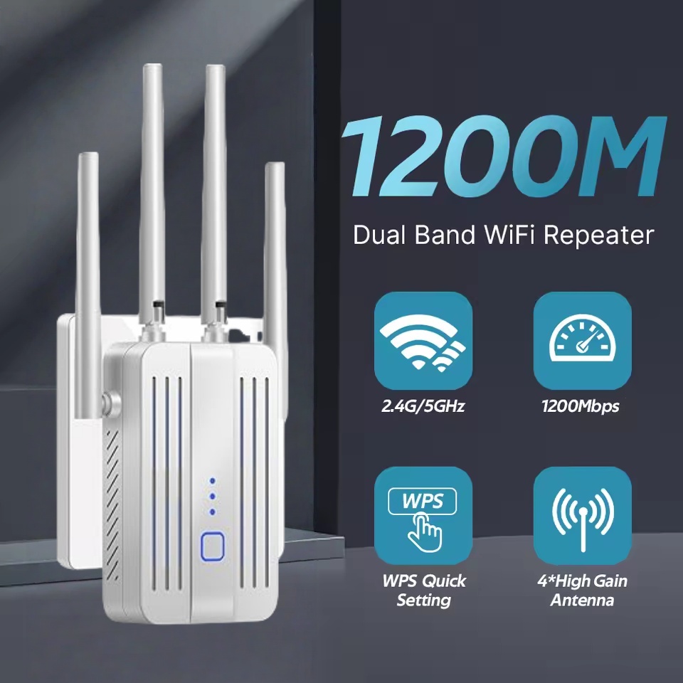 Home Security And Internet - WiFi リピーター 1200Mbps デュアルバンド信号エクステンダー 2.4G 5GHz