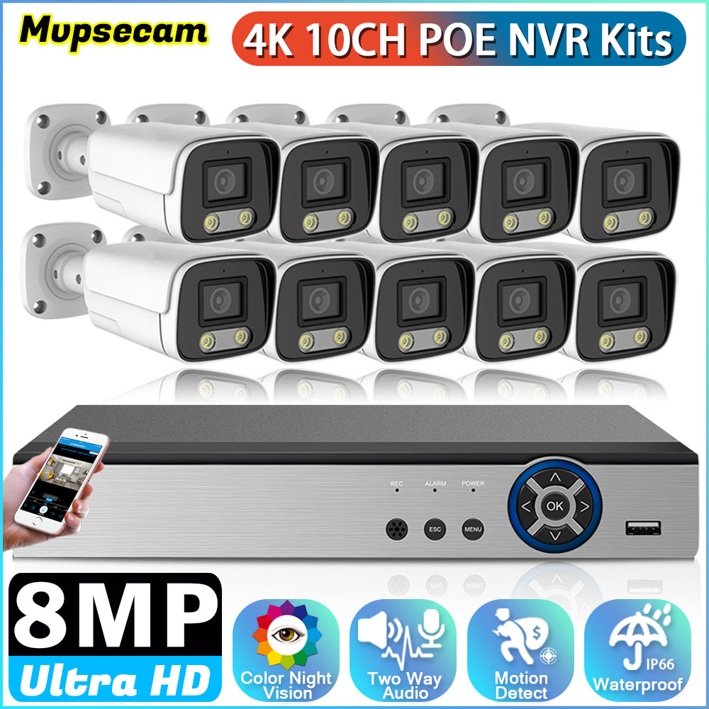 Ip Camera Outdoor 4K - HDビデオ監視Poeipカメラ,暗視カメラ,8mp,フルカラー,屋外セキュリティ,4k cctv nvr,双方向オーディオシステムキット