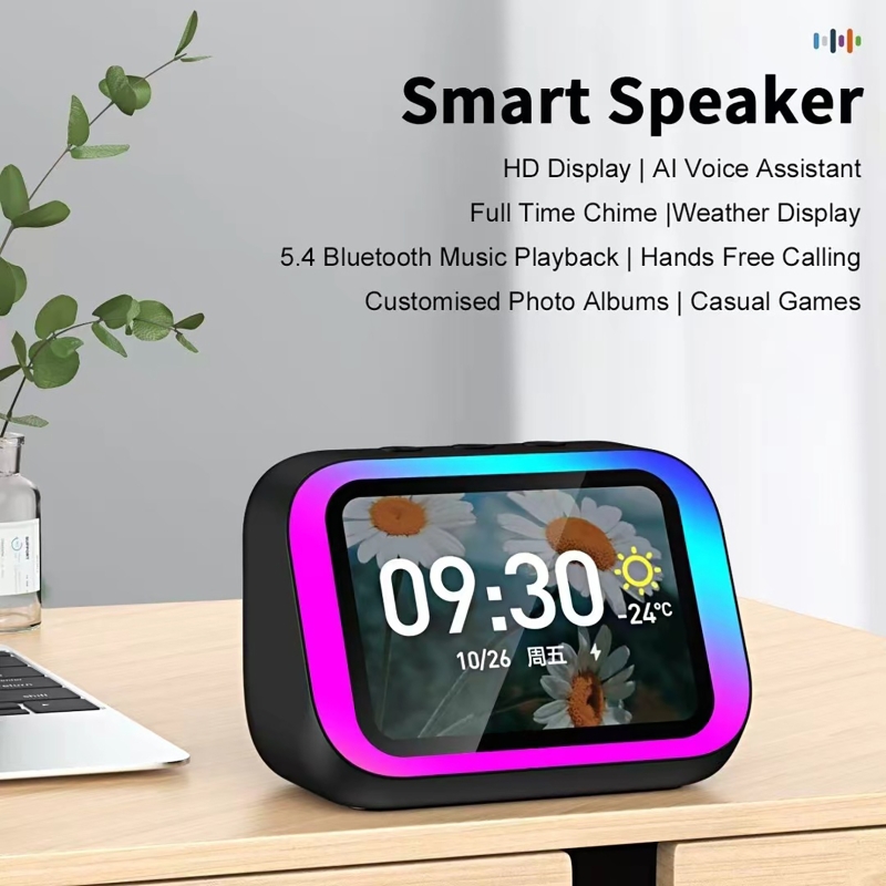 Home Security Electronics - AI音声アシスタント Bluetoothスピーカー RGBカラー照明付き目覚まし時計 LEDスクリーン天気時計表示 電子スピーカー