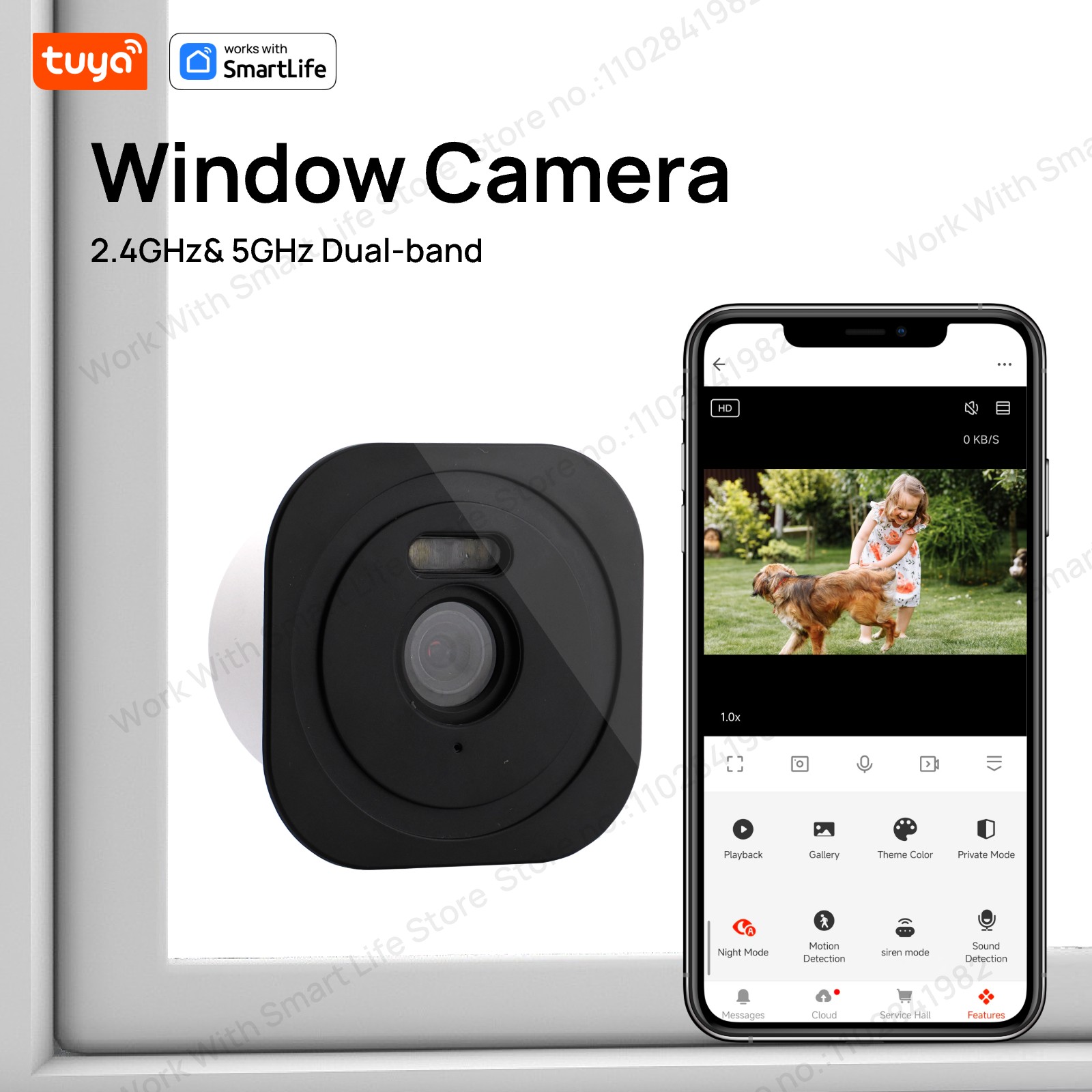 Home Security Robot - 3MP 2K Tuya ウィンドウカメラ、2.4GHz & 5GHz