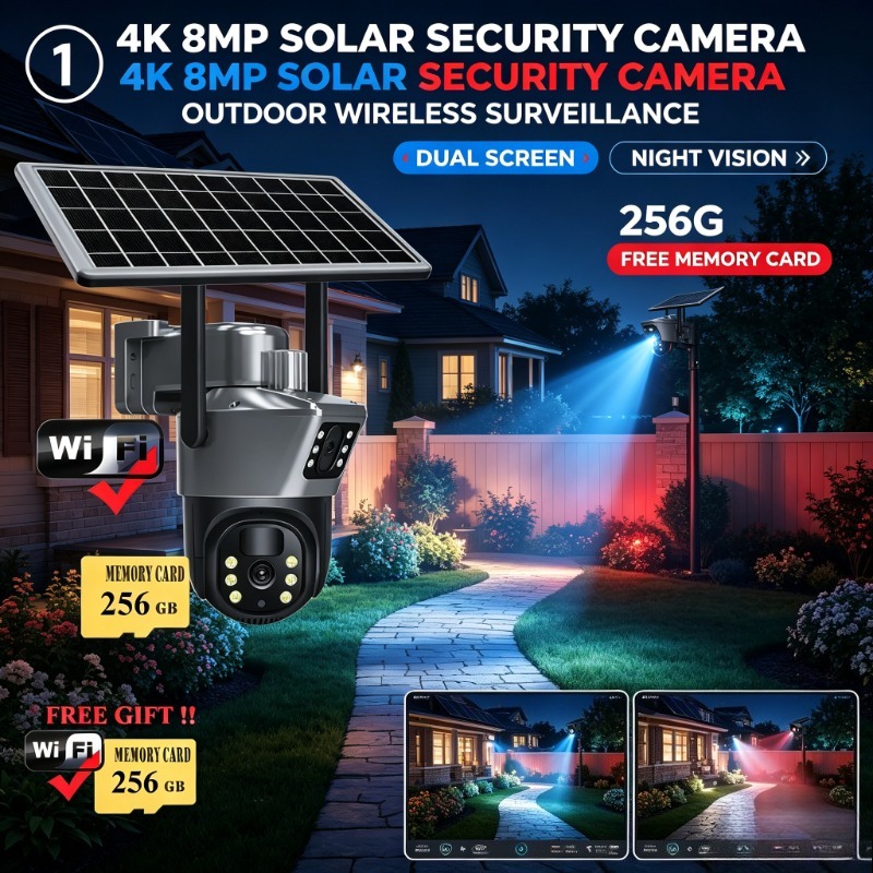 Ip Camera Outdoor 4K - ソーラー電源 4K 8MP 監視カメラ SIMカード デュアルディスプレイ