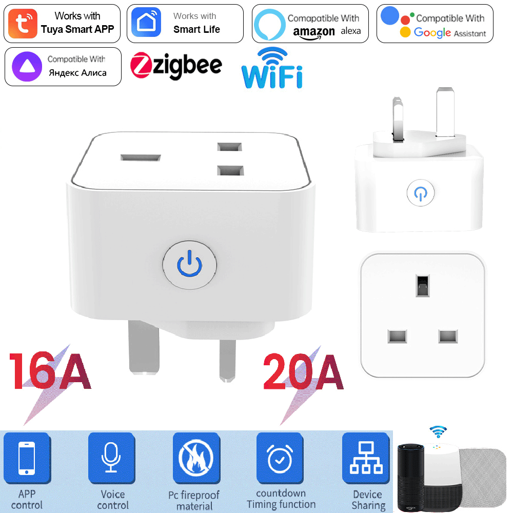 Home Security Alexa - Tuya スマートソケット 16A/20A WiFi または Zigbee