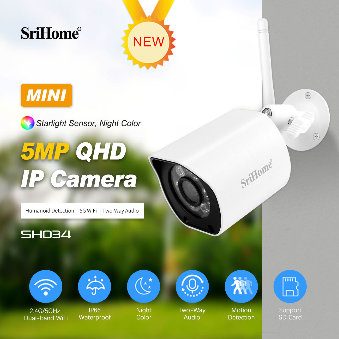 Home Security Ai - 5MP QHD 2.4G&5G SriHome APP SH034