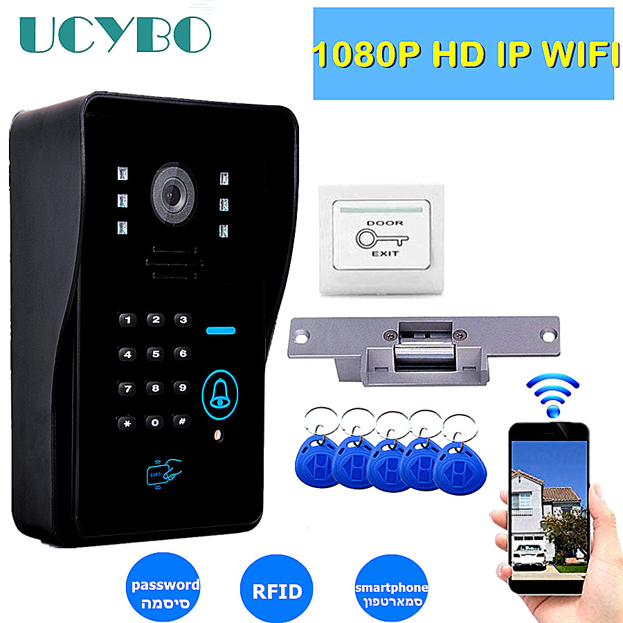 Home Security Video Systems - ホームセキュリティ用のWifiビデオ付きドアベル,IPカメラ付き通信システム,1080p HD,ワイヤレス,RFID,ドアロック,電話キット