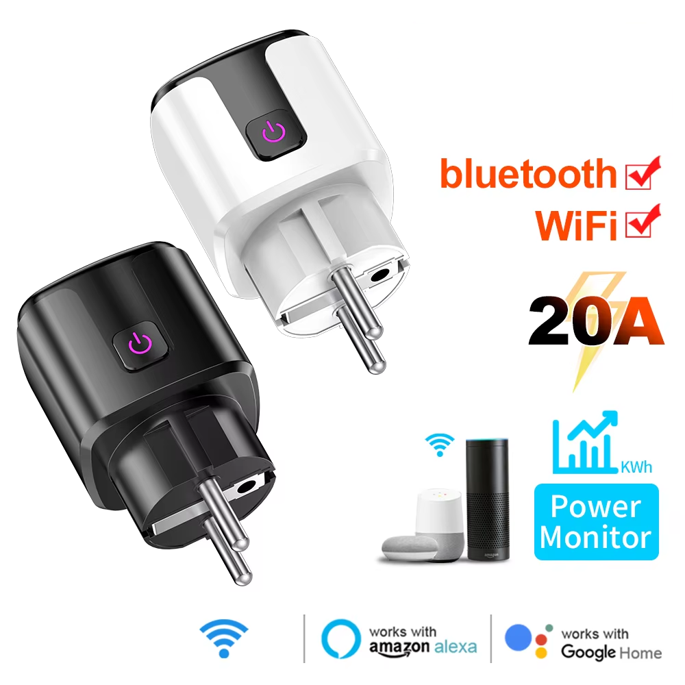 Home Security Alexa - スマート 20A EU プラグ WiFi+Bluetooth ソケット、電力監視タイマー付きコンセント、音声制御、Tuya