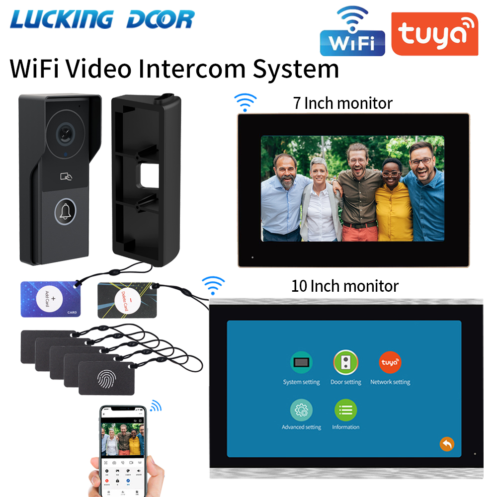 Home Security Video Systems - アパート用ビデオインターホンドアベル,2モニターキット,wifiドア,電話セキュリティ,ホームシステム,カードロック解除,7インチ,10インチ,1080p