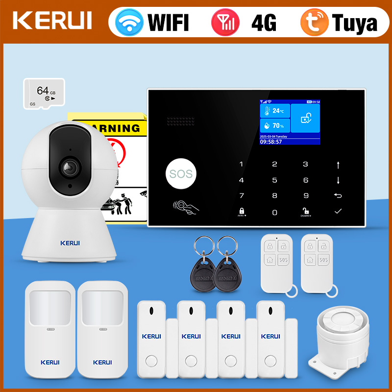 Home Security Zones - KERUI 4Gアラームシステム、有線ゾーン付き、GSM WiFiホームアラームセキュリティ、Alexa Tuyaスマート433Mhzモーション検知センサーG34対応
