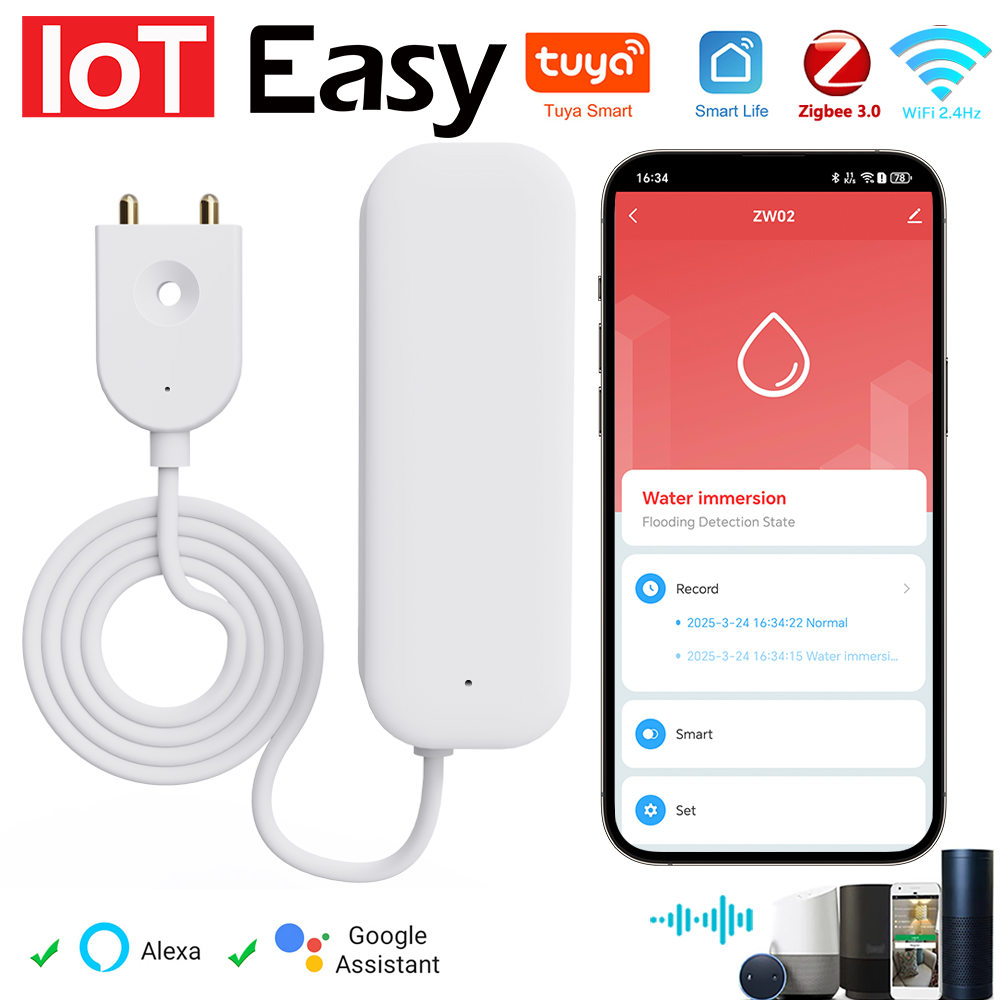 Home Security Alexa - Tuya WiFi ZigBee 水センサー漏れ警報洪水漏水検知器スマートホーム APP リモコンセキュリティ保護サポート