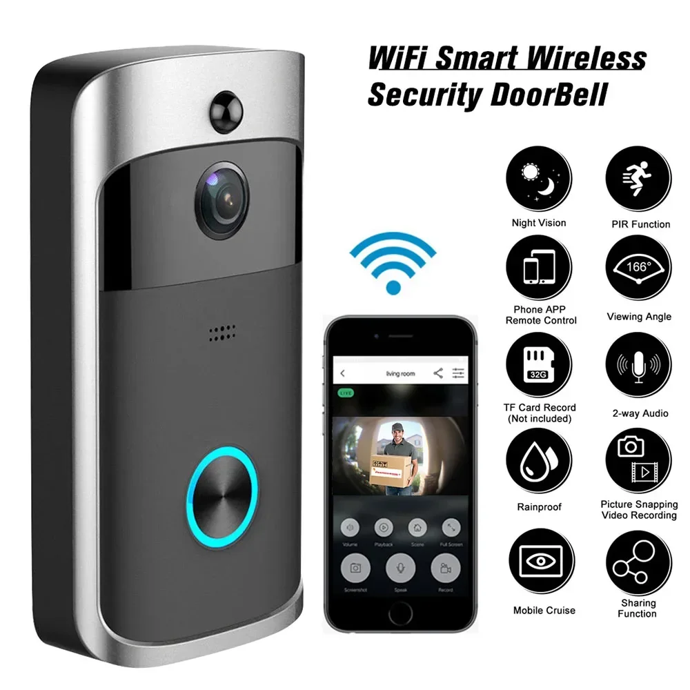 Home Security Honeywell - 720P HD スマートホームワイヤレス WIFI ドアベルカメラセキュリティビデオインターホン IR