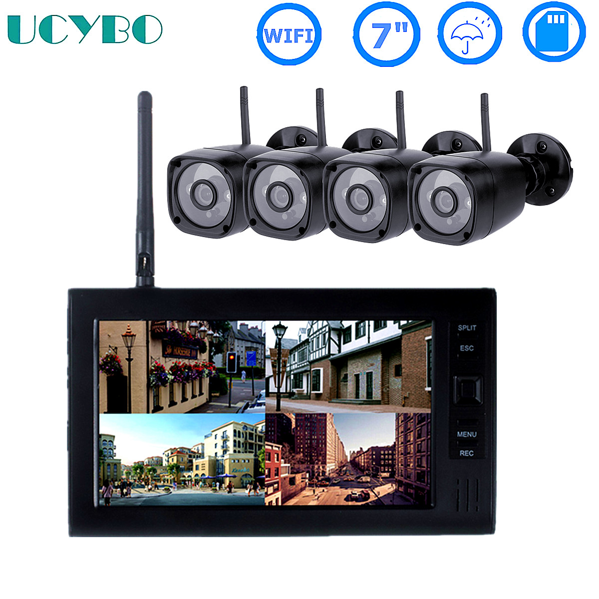 Home Security Video Systems - 屋外ビデオ監視キット,LCD ccvセキュリティシステム,wifi,ワイヤレスカメラ,バッテリー,CCTV,USB,SD,録画