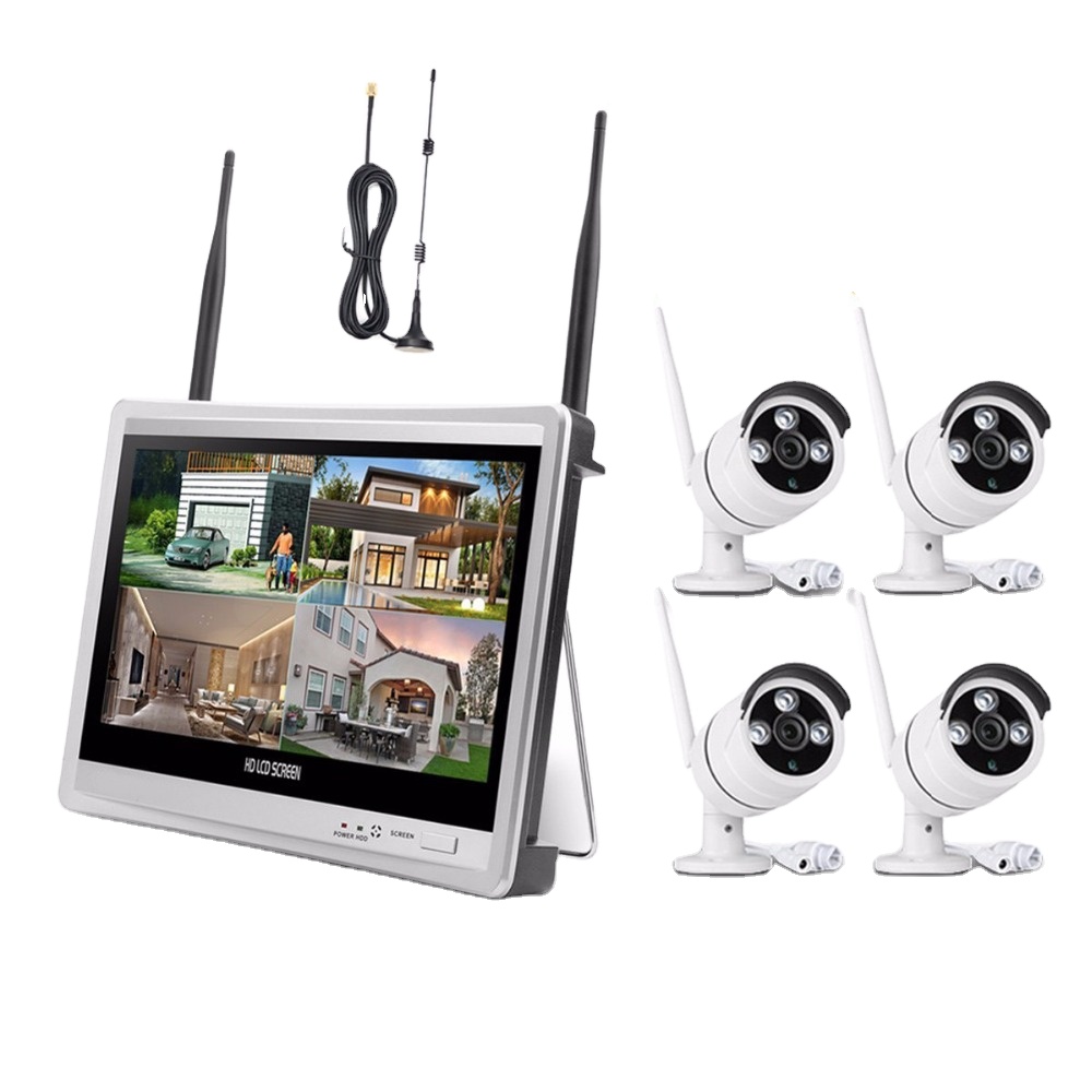 Home Security Video Systems - ワイヤレスホームカメラビデオ監視システム 4CH NVRキット 1080Pセキュリティシステム CCTV 12.5インチ