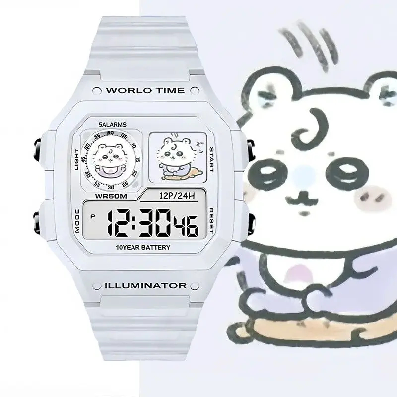 Home Security Electronics - かわいいちいかわアニメデジタル腕時計 防水 5つのアラーム機能付き 12/24時間表示 ライト付き スポーツスクエア電子腕時計