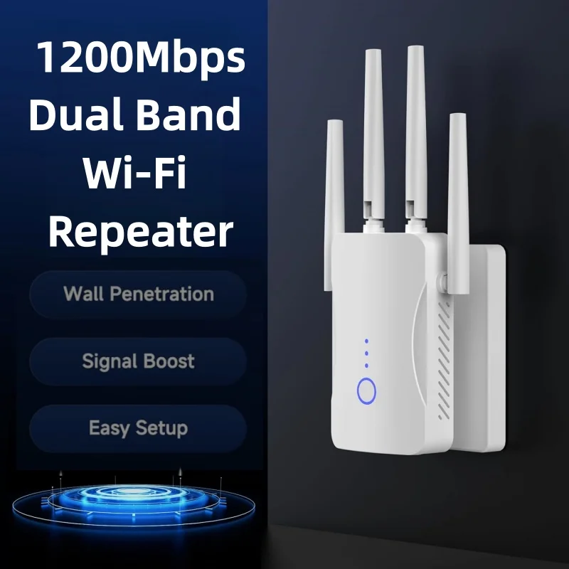 Home Security And Internet - 2.4G/5GHz デュアルバンドWiFiリピーター 1200Mbps 信号拡張ルーター 802.11N 長距離無線WiFiエクステンダー
