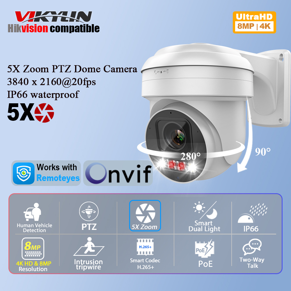 Home Security Online - Vikylin 8MP IPセキュリティカメラ PTZ 5倍光学ズーム 双方向音声
