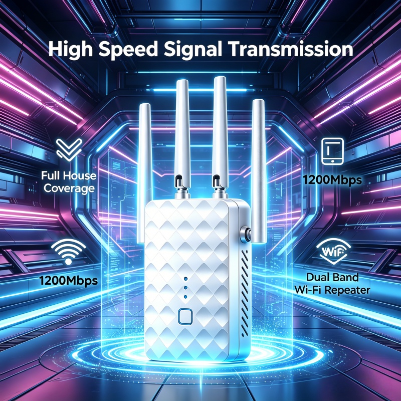 Home Security And Internet - 1200Mbps WiFiリピーター ワイヤレス 2.4G/5GHz デュアルバンド Wi-Fi信号拡張アンプ