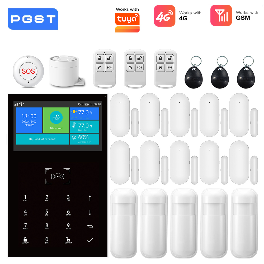 Home Security Technician - 4G GSM WiFiアラームシステム、Tuyaスマートホームセキュリティキット対応、ワイヤレスドアセンサー、Alexa対応、月額料金なし