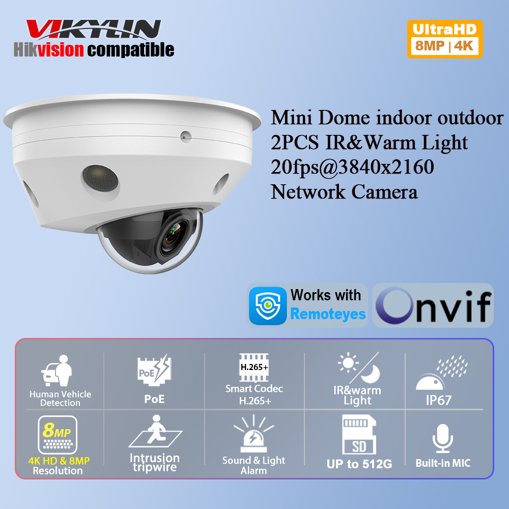 Home Security Online - Vikylin 8MP IRナイトビジョンミニドームIPカメラ MD2.0 マイク付き ホームビデオ監視